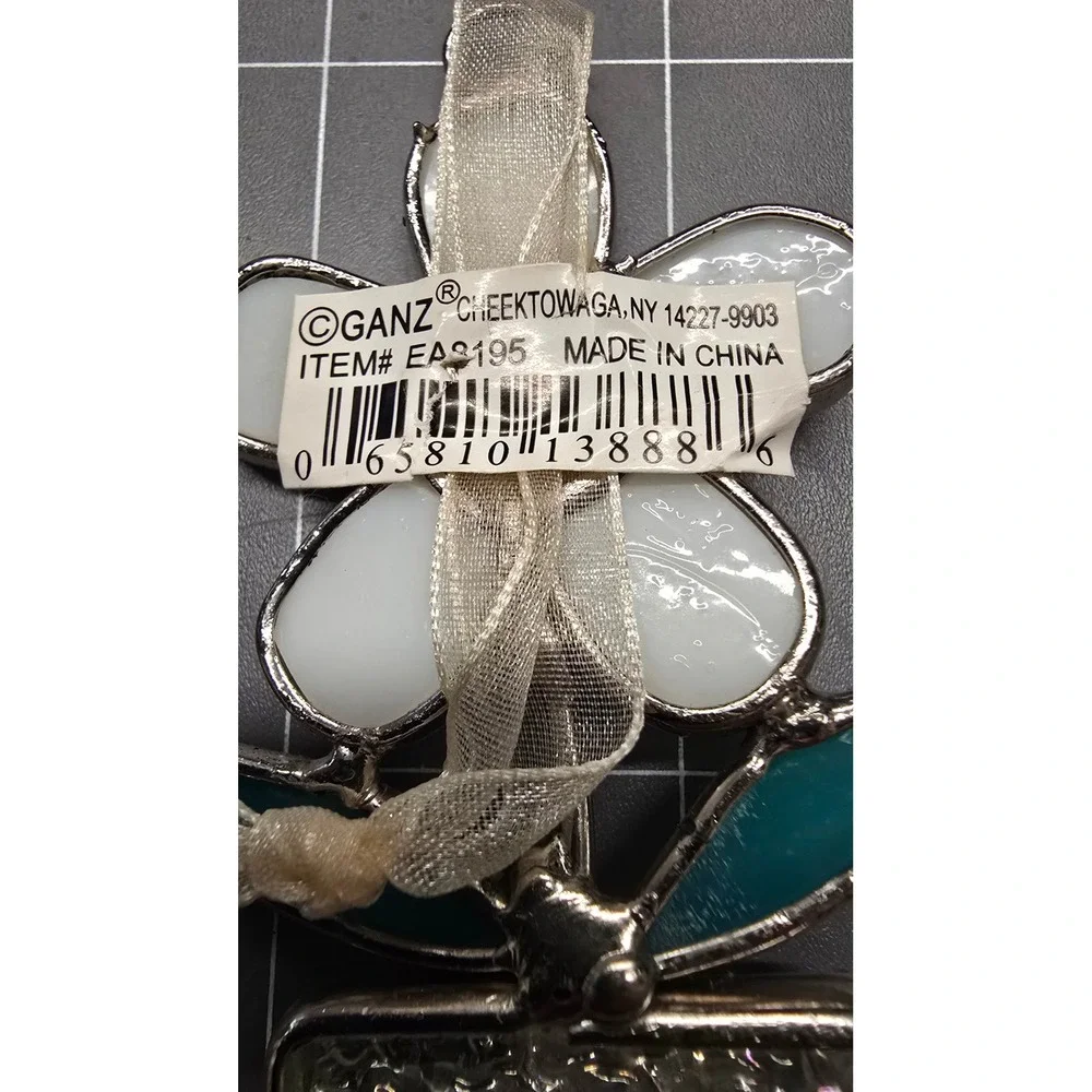 Ganz Friends Bring Sunshine Stained Glass Flower Ornament EA3195 White Teal